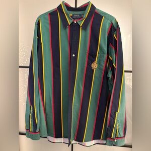 Polo by Ralph Lauren Men's Green and Navy Striped Shirt